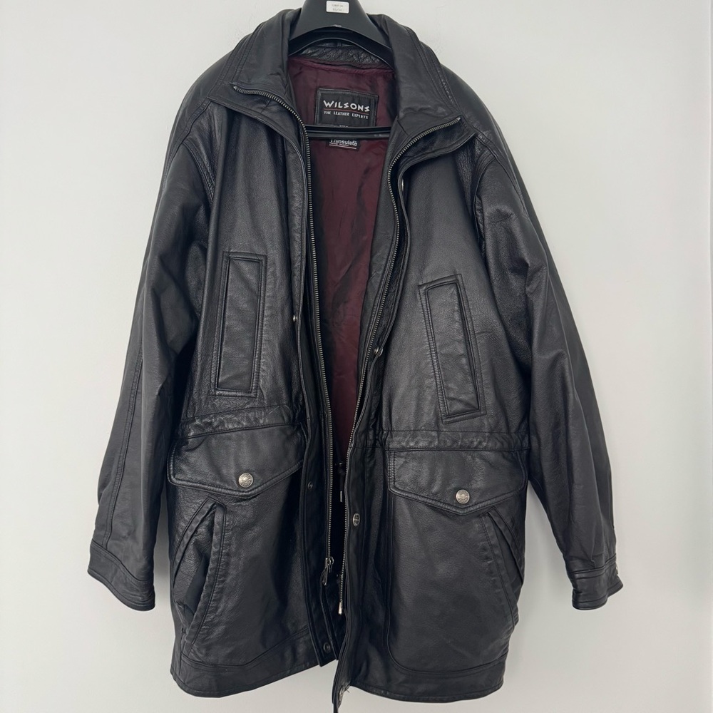 Vtg Wilsons Leather Packa Jacket Black Field Thinsulate Thermal Lined Men's XL